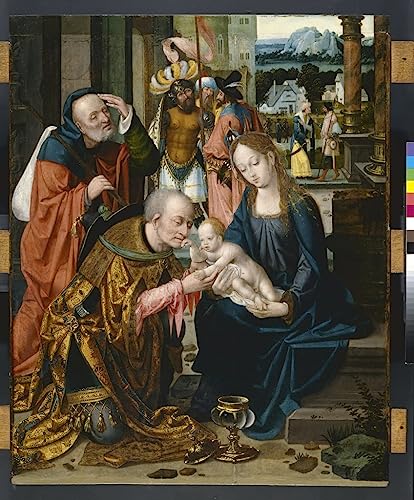 Impression sur toile Joos Van Cleve l'Adoration des Rois reproduction d'art moderne 60x90cm