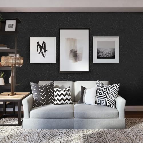 Image of Peel and Stick Wallpaper for Walls (45x300 cm) Pack of 1 | Waterproof Self Adhesive PVC Wallpaper for Bedroom, Living Room, Home, Office & Cupboard (Black Textured)