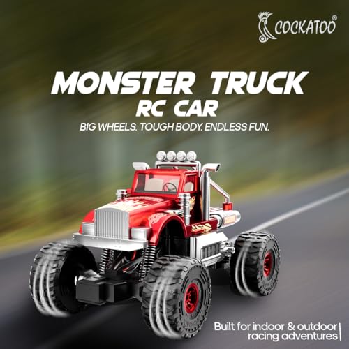 Image of Cockatoo Kids Monster Truck Remote Control Car Toy for Kids, RC Car 2WD, 2.4GHz Remote, Smooth Suspension, 10-15 km /h Speed, 1200mAh Rechargeable Battery, Racing Car, Indoor & Outdoor, Ages 4+, Red