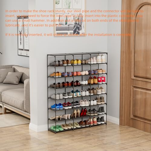 Image of SMILHELTD Large Shoe Rack 3 Row 8 Tier for Entryway Organizer 48 Pairs, Tiered Sneaker Shelves with Dust-Proof Mats, Space Saving Storage for Garage Closet, DIY Assembly, 49.2 inch W x 50.8 inch H