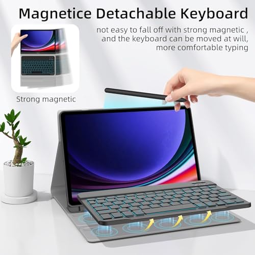 Image of MICROWARE Backlit Keyboard Case for Samsung Galaxy Tab S9 FE 10.9'', Detachable Wireless Keyboard Case & Built-in S Pen Holder for Samsung Galaxy Tab S9 /S8 /S7 11'' (Normal, S9 11 inch)