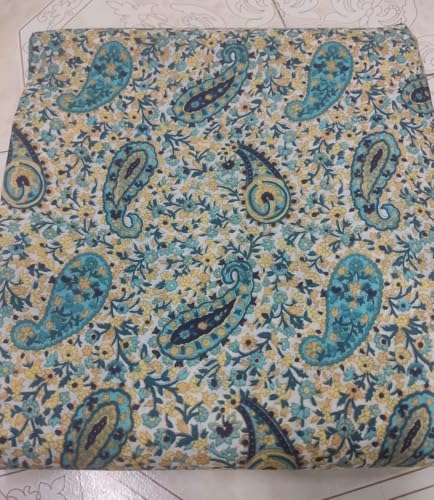 Image of Cotton Print(Unstitched Fabric for Girl /Women,Width-44 inch,Length-5 Meter,for Making Full All Over Suit,Kurti,Gown,Palazo,Dress Material,Tunics,Top,Maxi,Nighty.Free Size, Ferozi Color