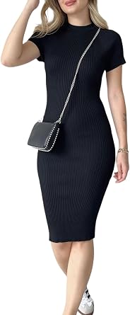 CutieLove Womens Ribbed Knit Short Sleeve Slim Bodycon Midi Dress