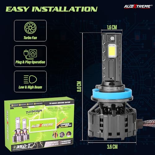 Image of AllExtreme H8 350W LED Headlight Bulb for Cars IP68 Water-Resistant Super Bright 6000K /35000LM Conversion Kit with 3 Copper Tube Heat Conduction System (1 Year Warranty, Set of 2)