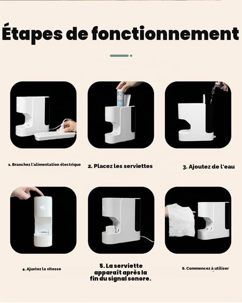 Machine chauffe-serviettes pour le visage, distributeur de serviettes jetables pour le visage, distributeur de serviettes compressées automatiques avec température constante de 55 °C