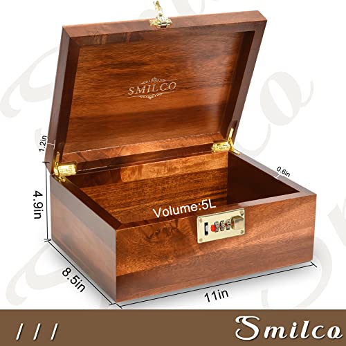 Smilco Wooden Box With Hinged Lid Acacia Wood Decorative Storage Boxes With Combination Lock Hand-Crafted Wooden Box For Recipes Box Or As Keepsake #TOP2