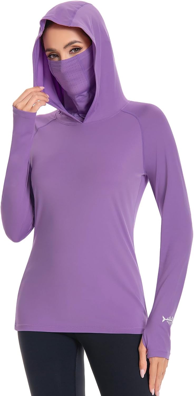 BASSDASH Women’s UPF 50+ Sun Protection Hoodie with Face Mask Neck Gaiter Breathable Long Sleeve Shirt for Hiking Fishing