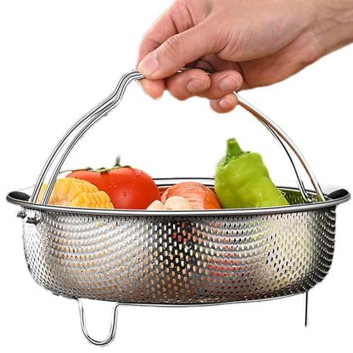 Cesta De Vapor - Inserto De Vaporizador De Acero Inoxidable 304 De 22 Cm | Colador De Drenaje De Malla Fina | Cesta Para Lavar Verduras, Estante Para Olla Arrocera Para Cocinar Bollos Al Vapor, Herram