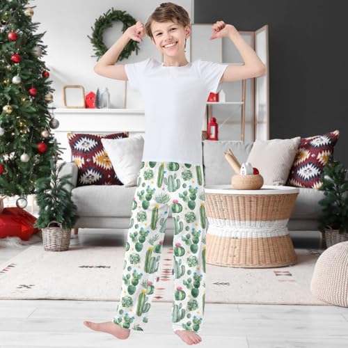 Boy's Pants Green Cactus Succulent Flower Jogger Pants Elastic Waist Long Bottoms Trousers with Pockets 6-14 Years2