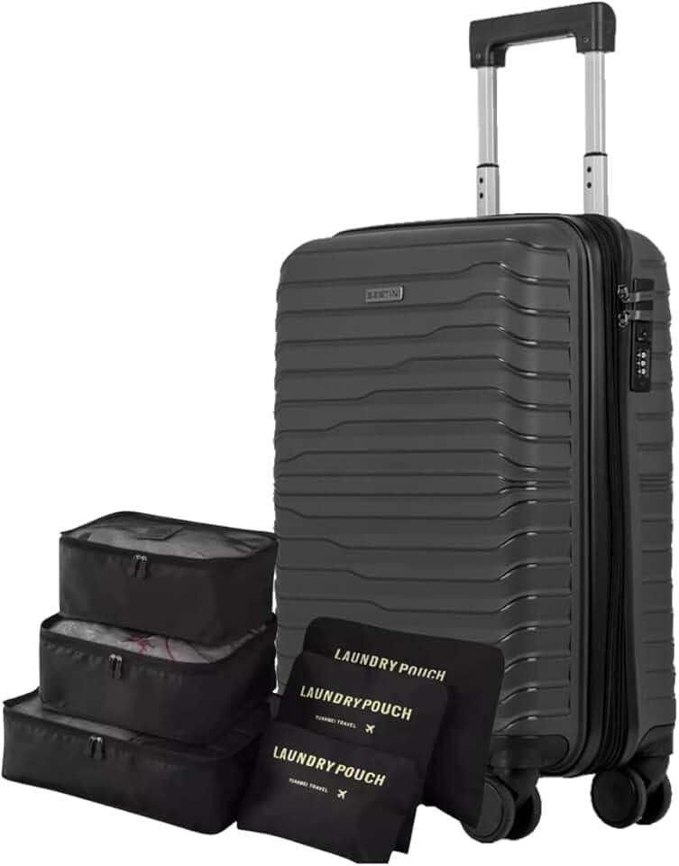 Mala Bordo 10kg Polipropileno, Zíper Expansor, Cadeado Integrado, Sestini + Kit Organizador Necessaire 6 pçs (Polipropileno, PP Essencial Plus Preto)