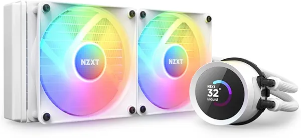 NZXT Kraken 240 RGB - 240mm AIO CPU Liquid Cooler - RL-KR240-W1 - Customizable 1.54" Square LCD Display for Images, Performance Metrics - High-Performance Pump - White