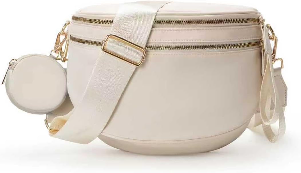 Fashion Bum Bags for Women, Checkered Crossbody Bag,Large Nylon Belt Purse Fanny Packs, Nylon Sling Bags with Shoulder Strap, Large Capacity Checkered Purse Bag With Coin Pocket (Off-white)