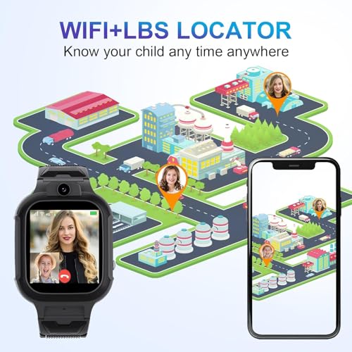 Image of BIGASUO 4G Kids Smart Watch GPS Tracker - Smartwatch with Two Way Call Video Calling Voice Chat SOS Class Mode Stopwatch Pedometer Games Wi-Fi Touch Screen Alarm Clock Smartwatches (BG68)