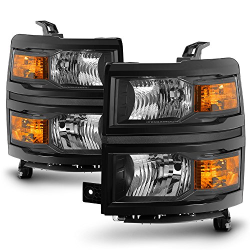 ACANII - For Pair Black 2014-2015 Chevy Silverado 1500 Pickup Headlights Headlamps Driver + Passenger Side
