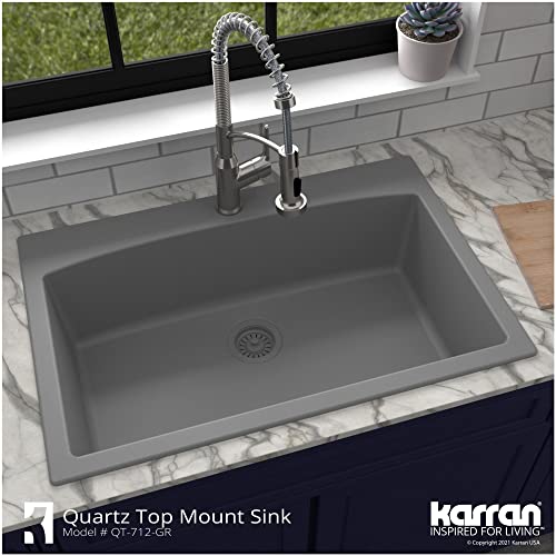 Karran Qt-712 Drop-In Quartz Composite 33 In. 1-Hole Single Bowl Kitchen Sink In White #TOP5