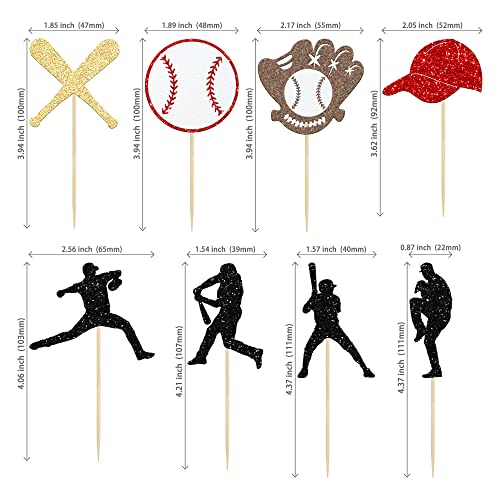 Ephlyn EPH-2022-077-1 24Pcs Baseball Cupcake Toppers Glitter Baseball Players Sports Theme Cupcake Picks Baseball Sport Theme Baby Shower Kids Birthday Party Cake Decorations Supplies thumb #1