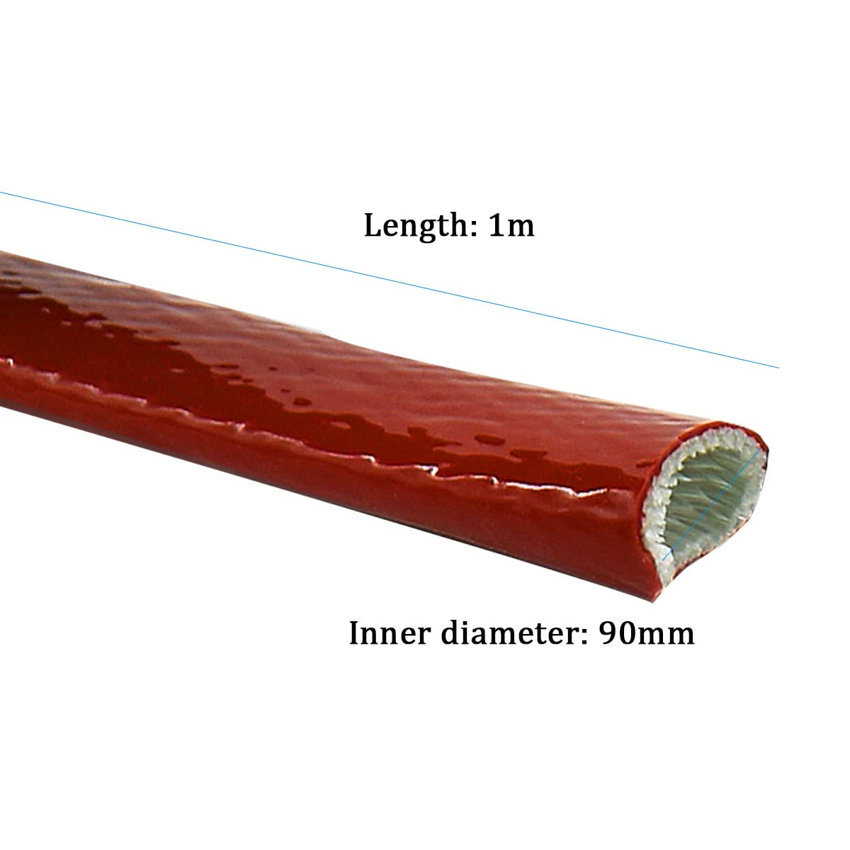 Tubo de vacío de silicona, Tubo de silicona, Manguito de fibra de vidrio recubierto de silicona contra incendios, Manguito de calor exprés for líneas de mangueras Cableado eléctrico Rojo(90mm)