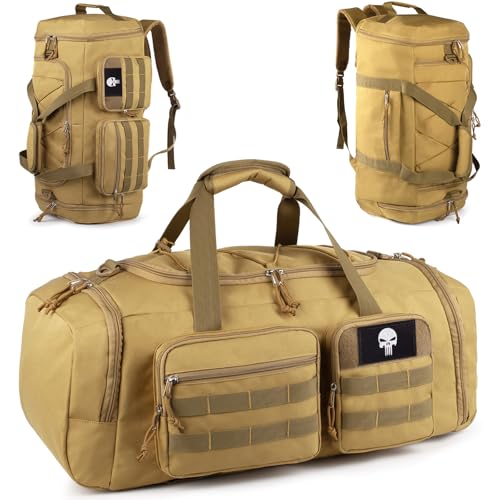 Sac de Sport Tactique pour Homme 50L, Grand Sac 3 en 1 avec Compartiment à Chaussures et Poche...