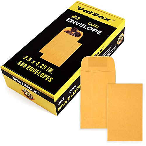 ValBox Coin Envelopes Small Parts Envelope with Gummed Flap for Home, Garden or Office Use, Kraft Seed Envelopes 500 per Box (Brown, 3 (2.5x4.25 Inches))