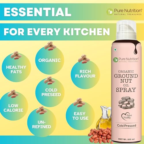 Image of Pure Nutrition Organic Groundnut Oil Spray - 200ml | 100% Pure & Cold-Pressed | Cook Healthy with 10X Less Oil | Naturally Rich in Antioxidants | Supports Heart Health | Ideal for Grilling, Sauteing & Low-Calorie Cooking
