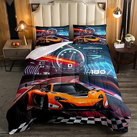 Loussiesd Race Car Bedding Set for Kids Cover