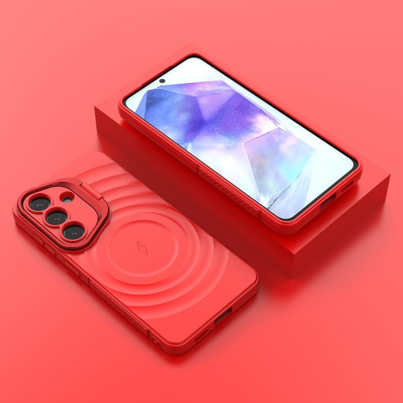 Image of LuxuryKase Shockproof Case for Samsung Galaxy S26 | Ripple Pattern | Camera Protection | Inner Velvet Fabric Lining | Protective Cover with Enhanced Grip & Wireless Charging Support - Red
