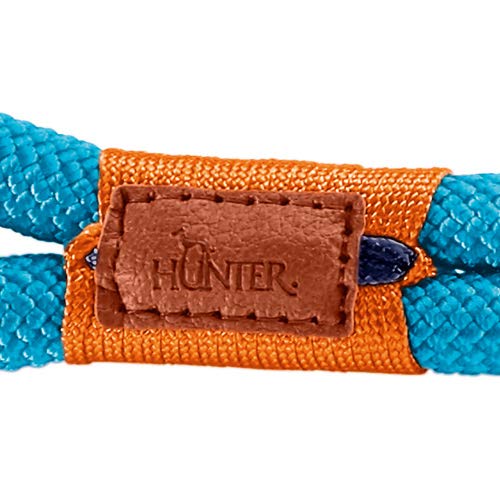 HUNTER OSS Halsung, Halsband für Hunde, Tau, Seil, Messing-Karabiner, Maritim, Leder, Petrol, S-M
