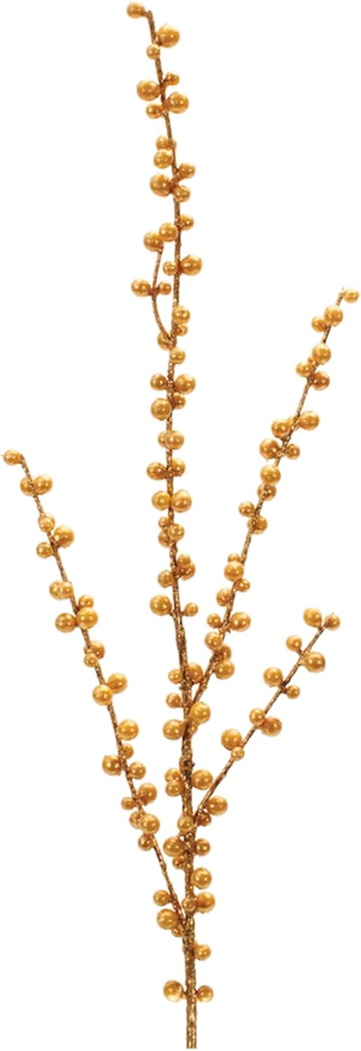 Ilex Berry Spray - Plastic - Set of 2 - Gold Holiday Decor Gold