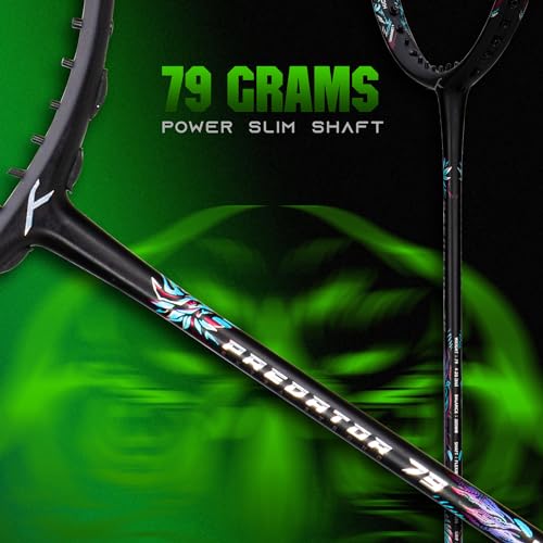 Hundred Predator 79 Extra Strong Japan Made Graphite Strung Badminton Racket with Full Racket Cover | 79 Grams (5U) | Maximum Tension : ≤38lbs 2 515UOQIVUgL