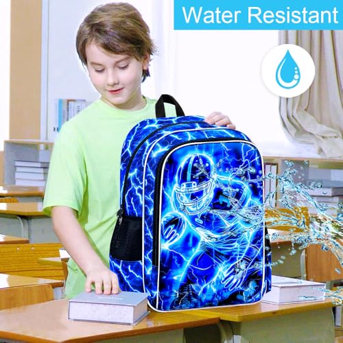 Image of 17 inch Football Backpack for Boy, 3Pcs Lightning Bookbag for Elementary Preschool Kindergarten, Kids School Backpacks with Lunch Box (Blue)
