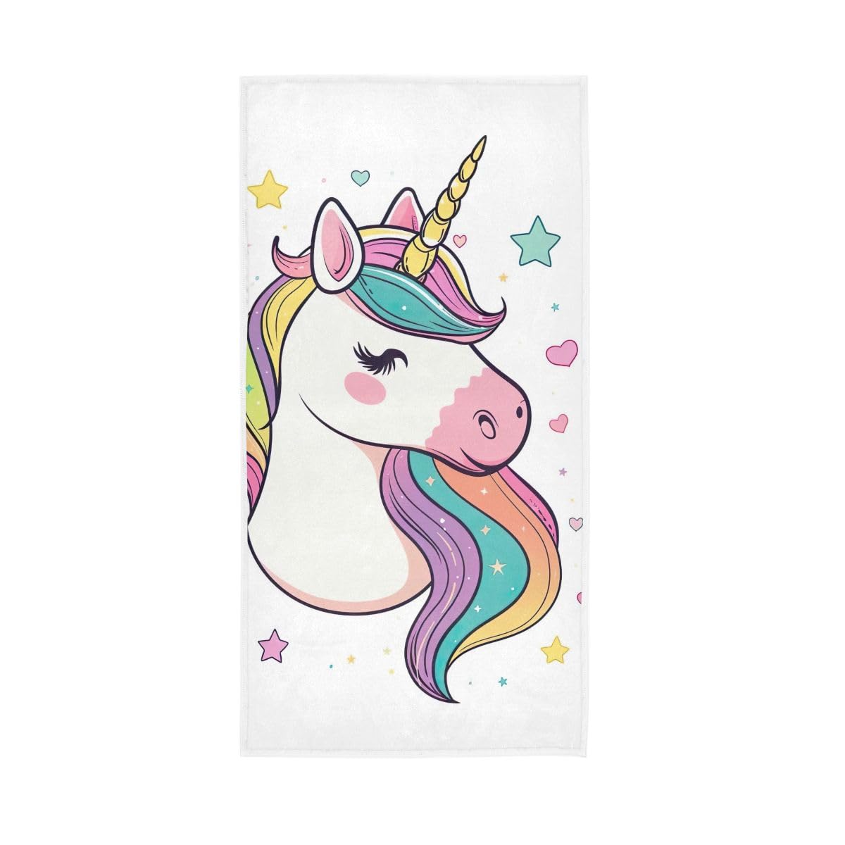 LSRCPD Cute Unicorn with Colorful Mane Hand Towel Soft Washcloths Bathroom Towel 15 x 30 Inch