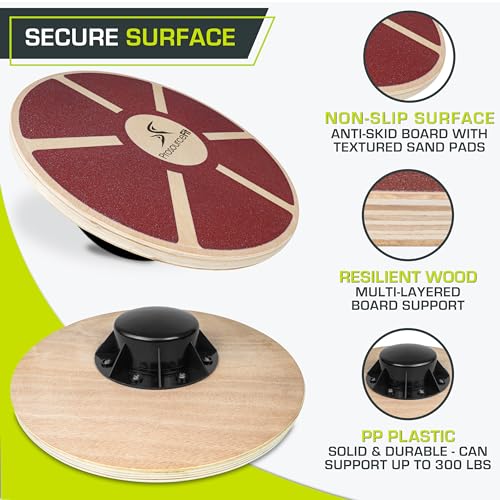 Image of ProsourceFit Wooden Balance Board Non-Slip Wobble Core Trainer 15.75in (39.5cm) Diameter with 360 Rotation for Stability Training, Full Body Exercises, Physical Therapy