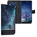 Produktbild kwmobile Hülle kompatibel mit Huawei P20 Pro - Kunstleder Wallet Case mit Kartenfächern Stand Galaxie Baum Wiese Blau Grau Schwarz