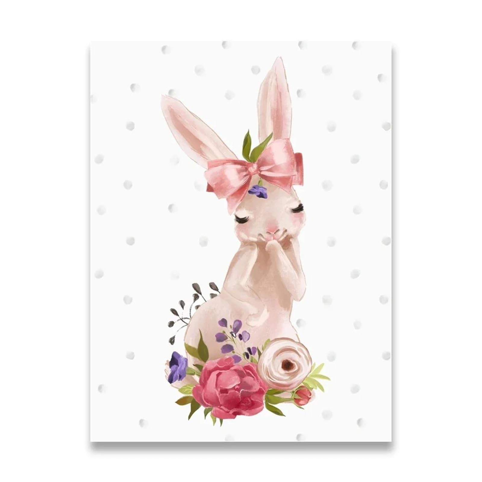 Xenite A Wall Rt Canvas Prints Bunny Poster Paintings Nimals Nursery Wall Rt Print Canvas Painting Pink Flowers Cartoon Picture Baby Room Decor(,30X40cm)