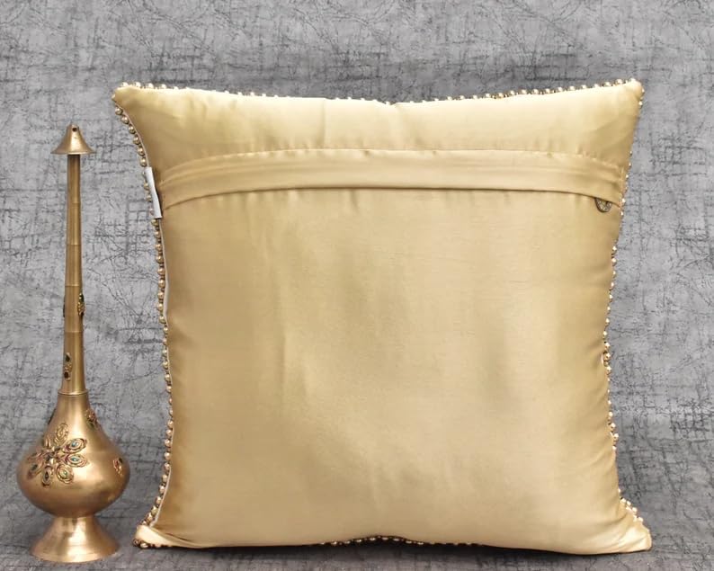 Miniatura 4 de ALL SIZES Gold Beaded Pillow Cover Pearl Handmade Luxury Contemporary Beaded Embroidered Embellished Custom Accent Cushion (14x14)