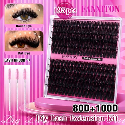 Image of DIY Lash Extension Kit Volume Thick Lash Clusters D Curl 80D+100D 10-16MM Eyelash Extension Kit Individual Lashes Lash Cluster Kit For Beginners (No Glue)