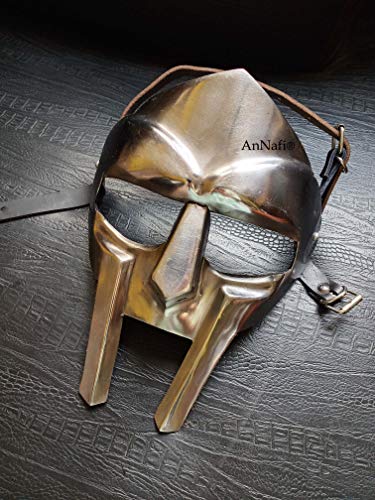 Image of AnNafi MF Doom Mask Roman Gladiator Helmet Face Mask, Medieval Armor Steel Costume 18g, Re-Enactment Steel Viking MASK Silver