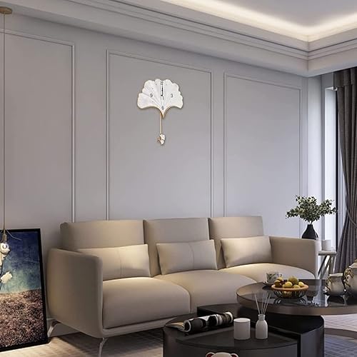 Miniatura 6 de AOKLEY Reloj de pared Ginkgo Leaf Wall Clock WPendulum Creative Battery Operated Non Ticking Quartz Clock Elegant Decorative Hanging Clock for