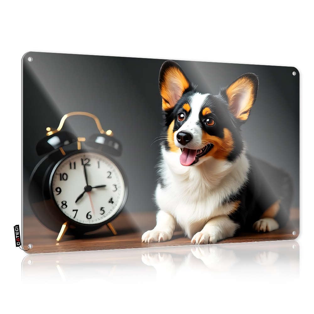 A Happy Dog Next To An Alarm Clock. Cool Wall Art Metal Decorative | Beautiful Ideas Hanging Art For Bathroom Living Room(30X40CM)