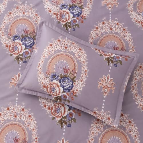 Image of Cotton Feel Glace Cotton Elastic Fitted Bedsheet Queen Size || Includes 1 Double Bed Elastic Bedsheet Queen Size with 2 Pillow Covers (60 inch x 78 inch Inches, LilacPearls)