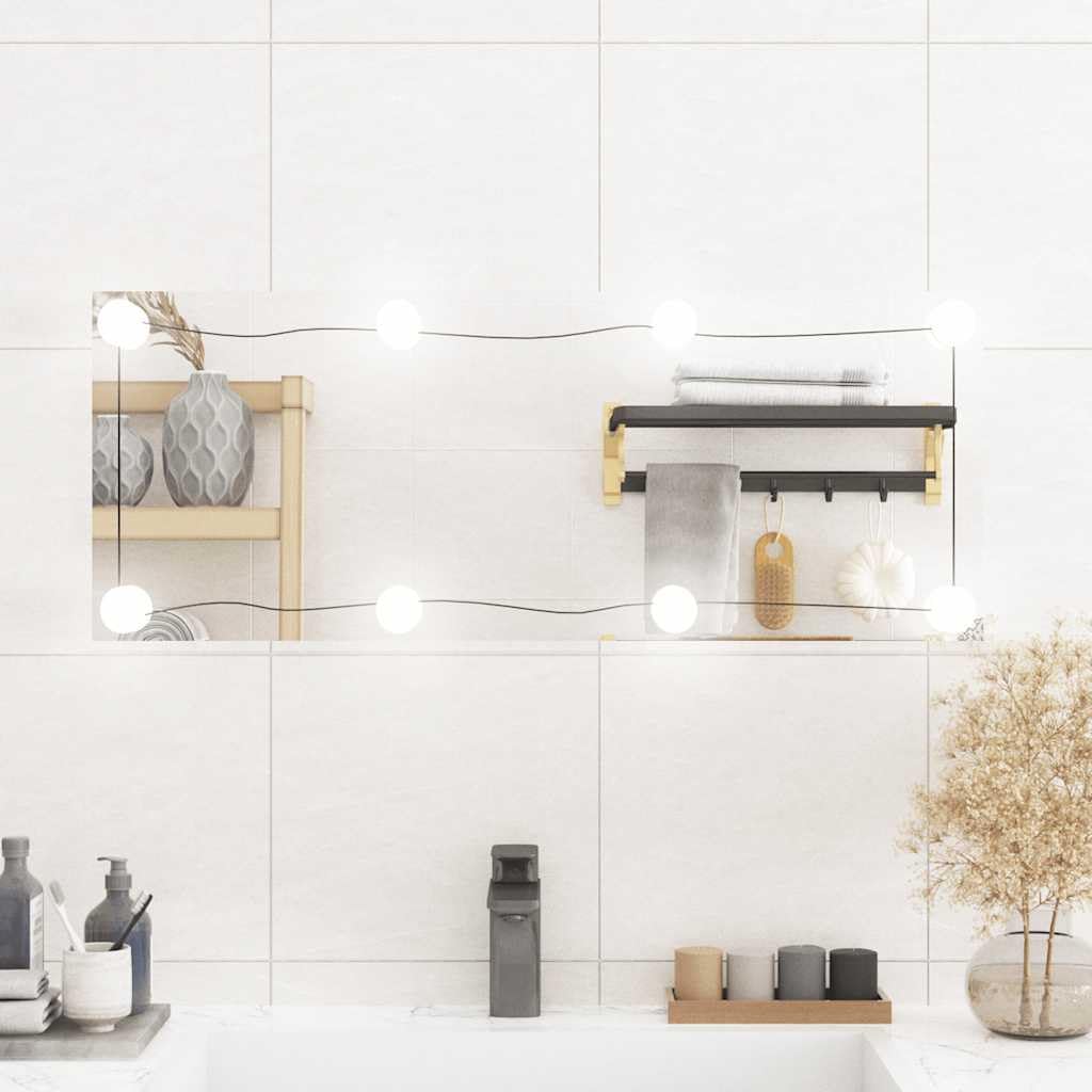 Lustro ścienne z diodami LED, 30 x 80 cm, szkło prostokątne, montaż ścienny, złącze USB, lustro do makijażu z ciepłym białym i zimnym światłem do salonu, sypialni, łazienki, korytarza