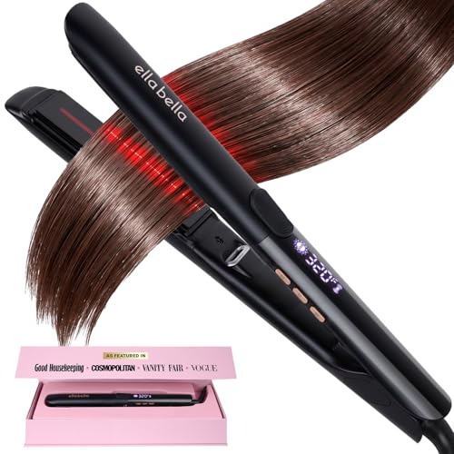 ELLA BELLA® Titanium Flat Iron Hair Straightener (with Infrared) • Professional Straightening Iron • Digital Display to Accurately Control Temperature • As Featured in Good Housekeeping