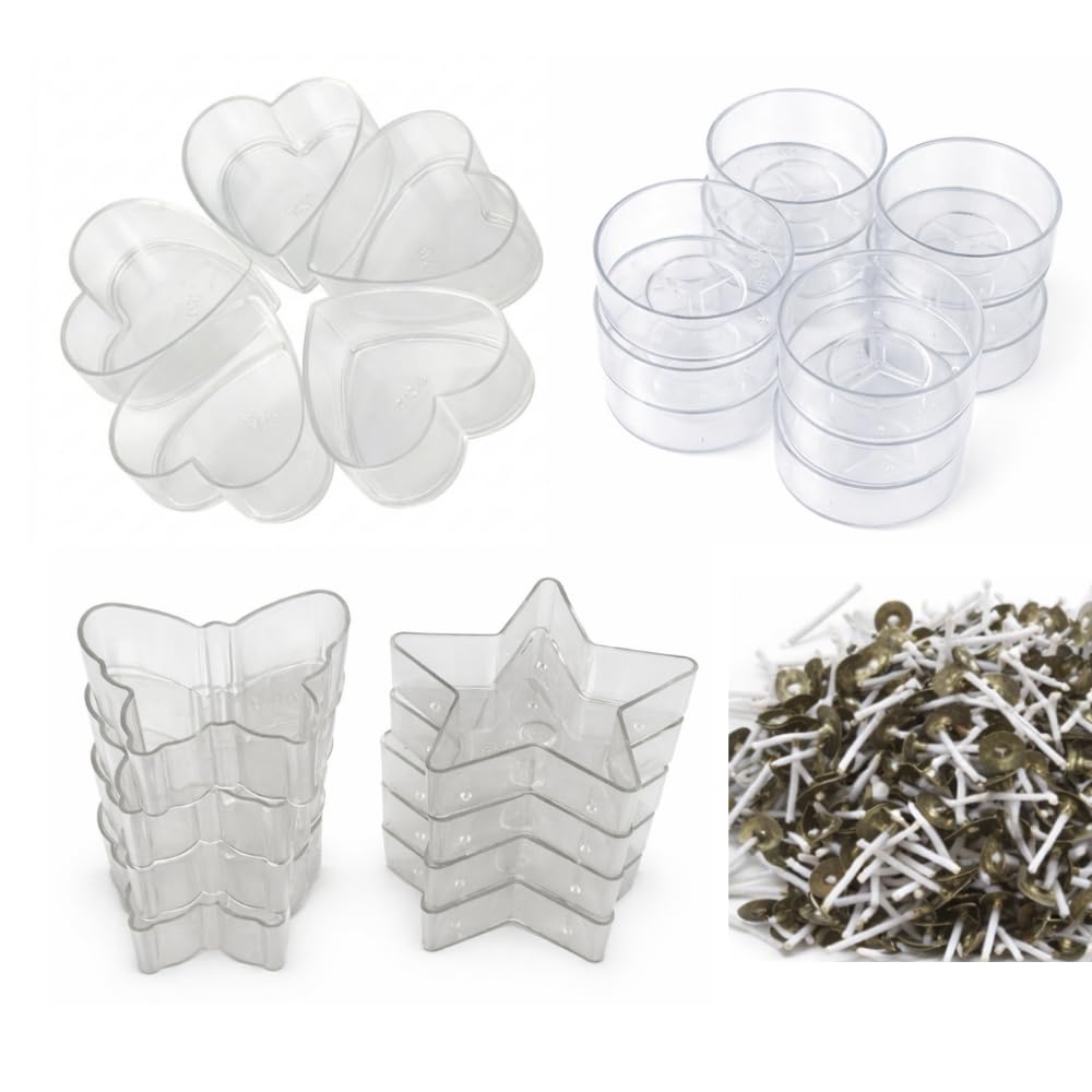 20 Pcs Empty Tealight Candle Cup Holders Round, Heart, Star, Butterfly Shape (Each 5) Acrylic Polycarbonate with 1 Inch Cotton Wicks – 20pcs DIY Candle Making-image-23