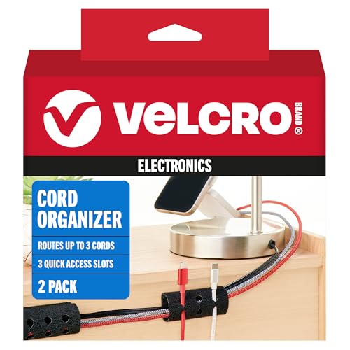 Image of VELCRO Brand Cord Organizer for Desk Cable Management, Nightstand Organization, Unique Dual Function Cable Sleeve Cord Keepers Combo, Holds Wires for Easy Access, Route to Hide, Small 2pk Black