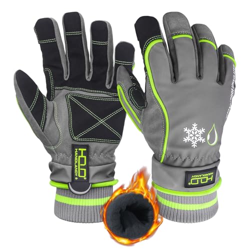 KONGOUARD Waterproof Winter Work Gloves for Men Women, 3M Thinsulate Thermal Ski Touch Screen Warm Freezer Gloves (Green, XL)