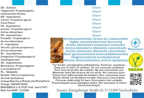 Churro aroma concentrado e intenso de Sasami, formato 100ml ideal para mezclas veganas 4