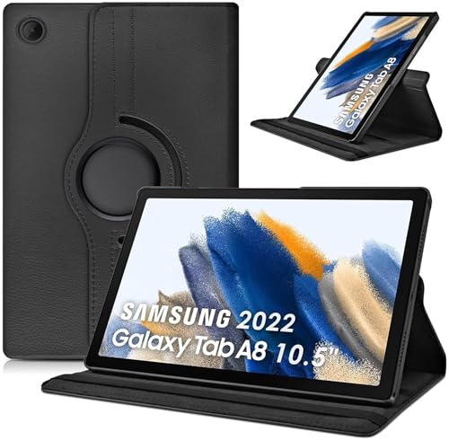 World biz Case for Samsung Galaxy A8 10.5-Inch 2021 Tablet (SM-X200/X205/X207) 360 Degree Rotation Protective Stand Leather Folio Cover Back Auto Wake/Sleep Tab A8 (Black)