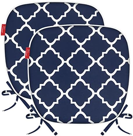 Pcinfuns Indoor/Outdoor All Weather Chair Pads 16" X 17" Seat Cushions Garden Patio Home Chair Cushions, Set of 2 (Navy Blue)