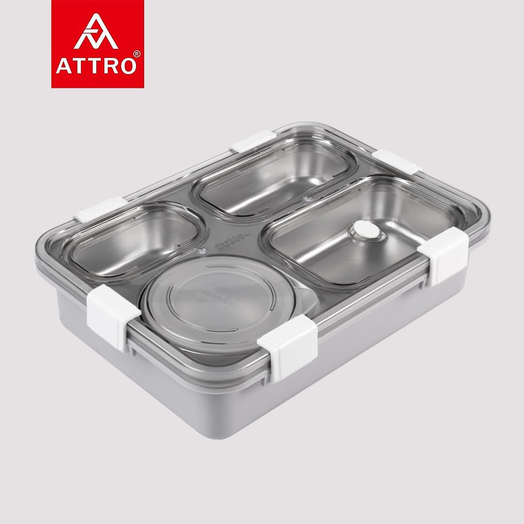 ATTRO Bento Lunch Box - Stainless Steel, 4 Compartments -4