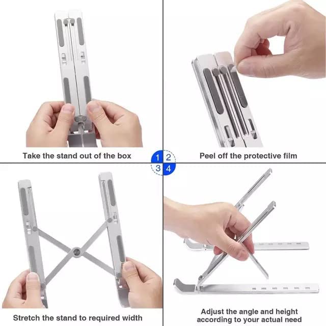 Image of Wefly Laptop Stand for Desk, Aluminum 9-Levels Adjustable Portable Computer Stand Laptop Cooling Pad, Ventilated Laptop Riser Compatible with MacBook Pro Air, Notebook, Lenovo, Dell Laptop Stand